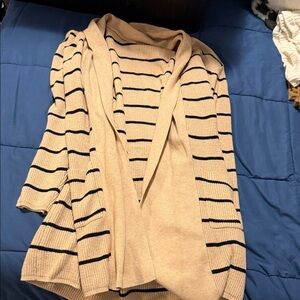 Striped Open-Front Women’s Cardigan Sweater - Beige/Black